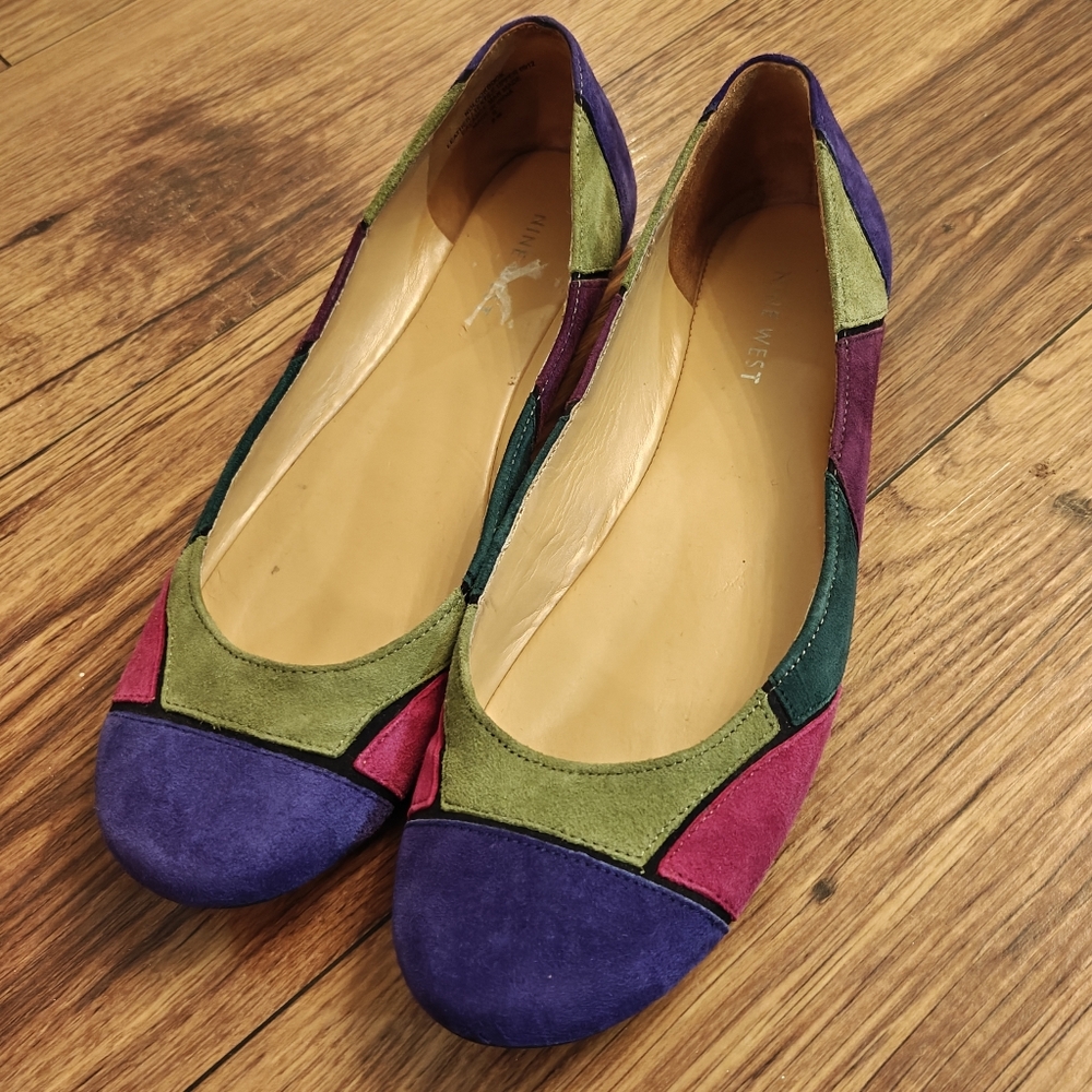 Suede Patchwork Ballet Flats Nine West Womens 8 Y2K Funky Leather Statement Boho - Picture 3 of 9